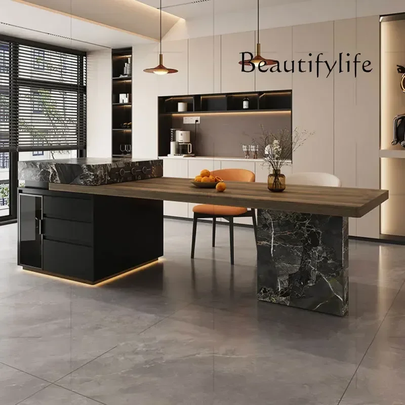 N44 Italian Light Luxury, Rock Slab, Island Dining Table, Multifunctional, Extendable, Designer, High-end, Storage, High-low Din
