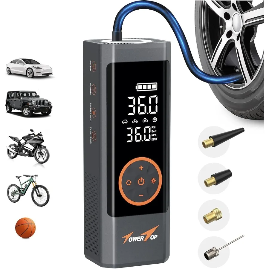 

Портативный воздушный компрессор для автомобилей, велосипедов, мотоциклов, шариковых пикапов и грузовиков: 2,5 раза быстрее накачивание до 150 фунтов на квадратный дюйм с перезарядкой 7800 мАч.