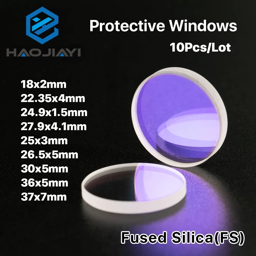 10Pcs Hot Sale Size Optical Laser Protective WIndows 18*2 27.9*4.1 30*5 37*7 1064nm Quartz Fused Silica for Laser Head