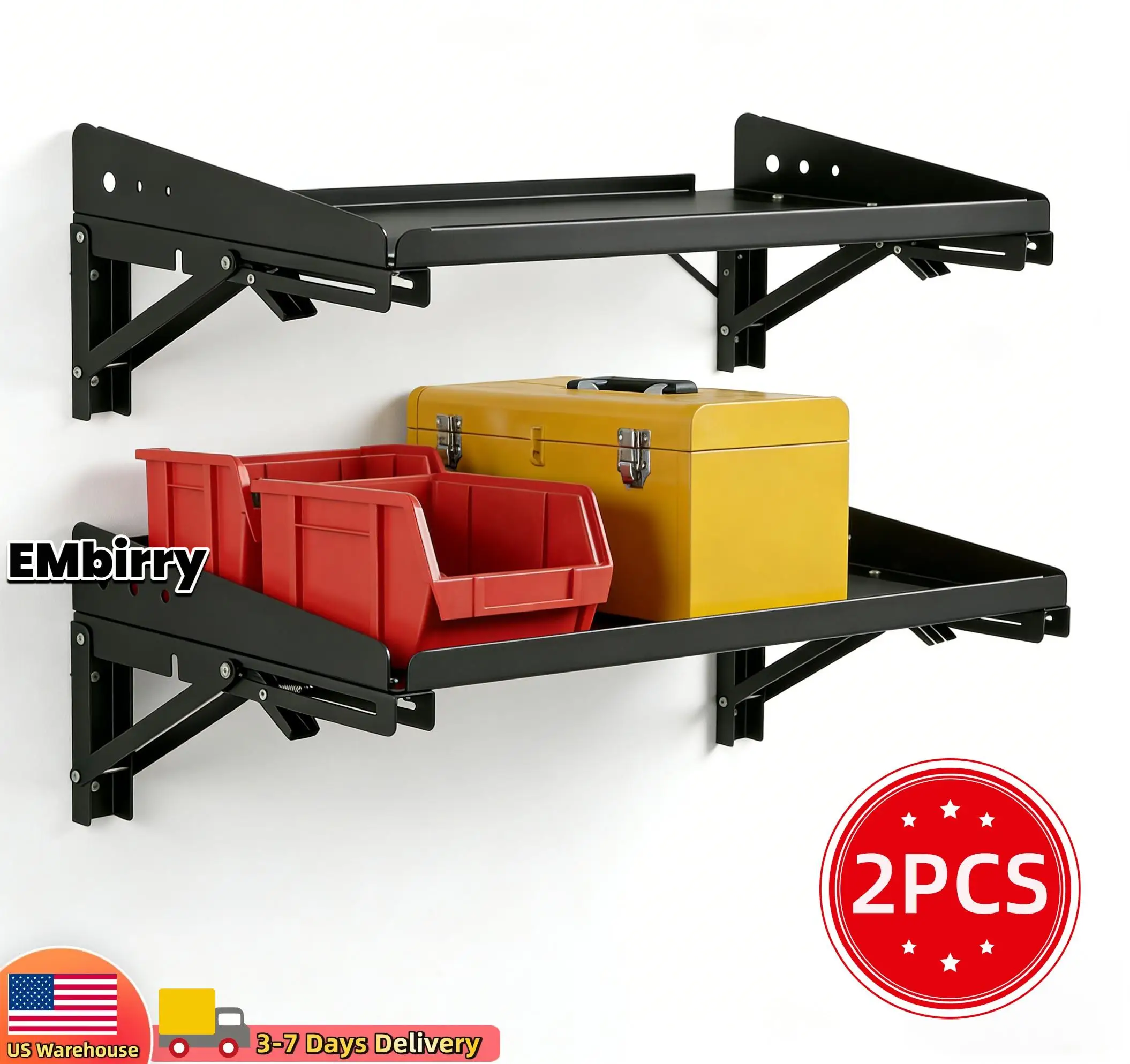 

Heavy Duty Wall Mounted Shelf 2-Pack Wall Storage Shelves for Garage Storage Foldable Metal Shelves for Garage Kitchen Laundry