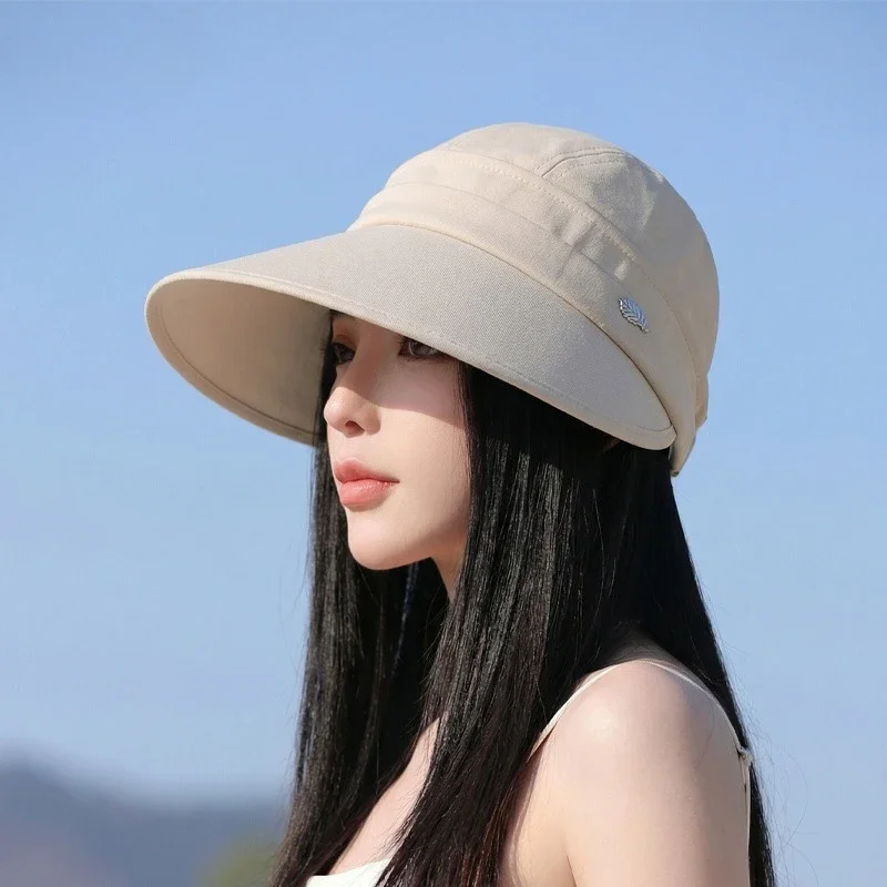 Sun Hat Summer Shade Fashion Women Ladies Summer Vacation Wide Brim Foldable Anti-UV Beach Visor Caps Empty Top Hats Korea Style