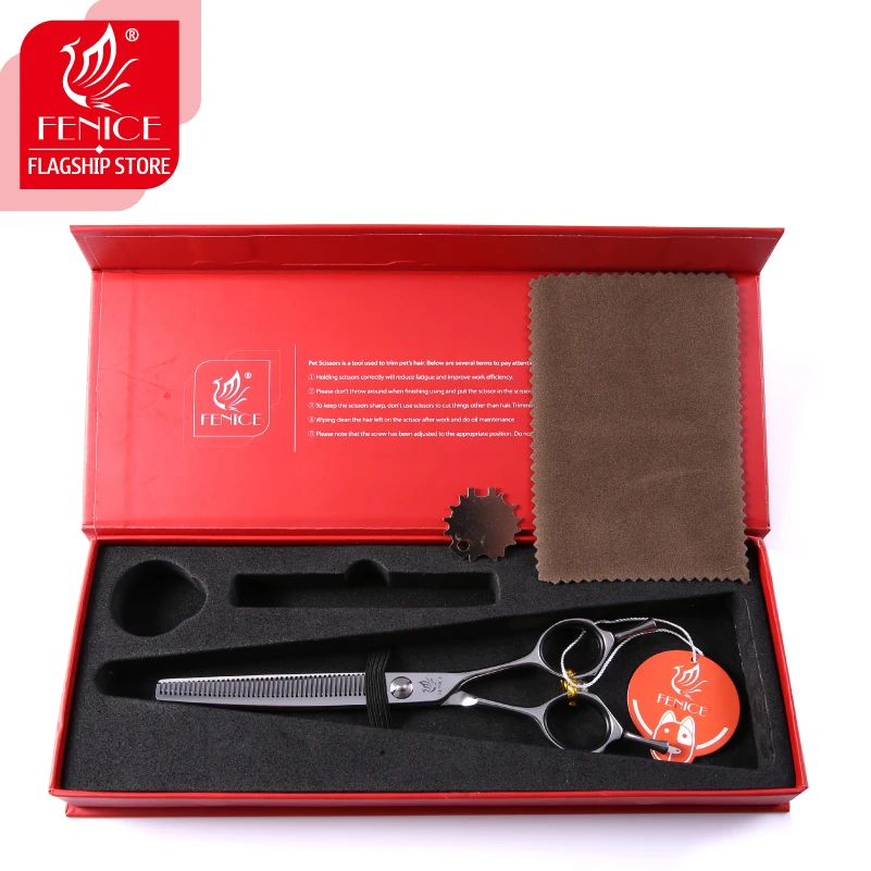 Fenice 6.5 inch Curved Thinning Shear for Dogs Pet Grooming Curved Chunkers Thinning/Blending Shear JP440C