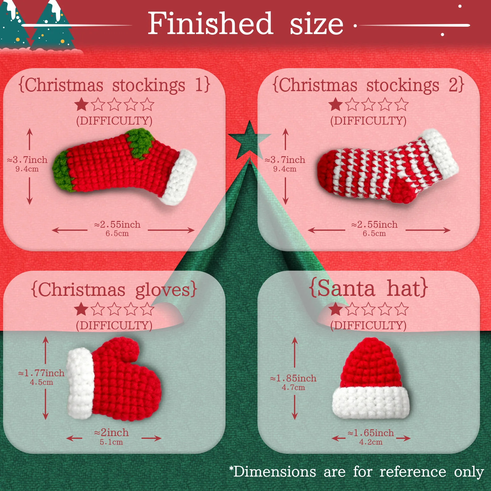 4PCS Christmas Ornament Crochet Set, Easy-to-Learn DIY Decorations for Beginners with Step-by-Step Video Tutorials