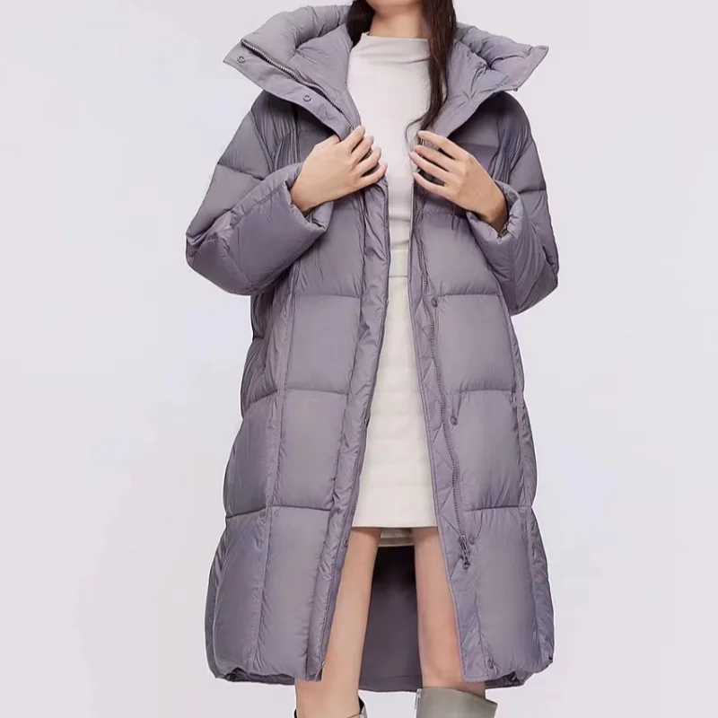 

Women's Winter Down Jacket Hooded Long Parka Coat Thickened White Duck Down Jacket Light Fashion Knee-length Women's Coat