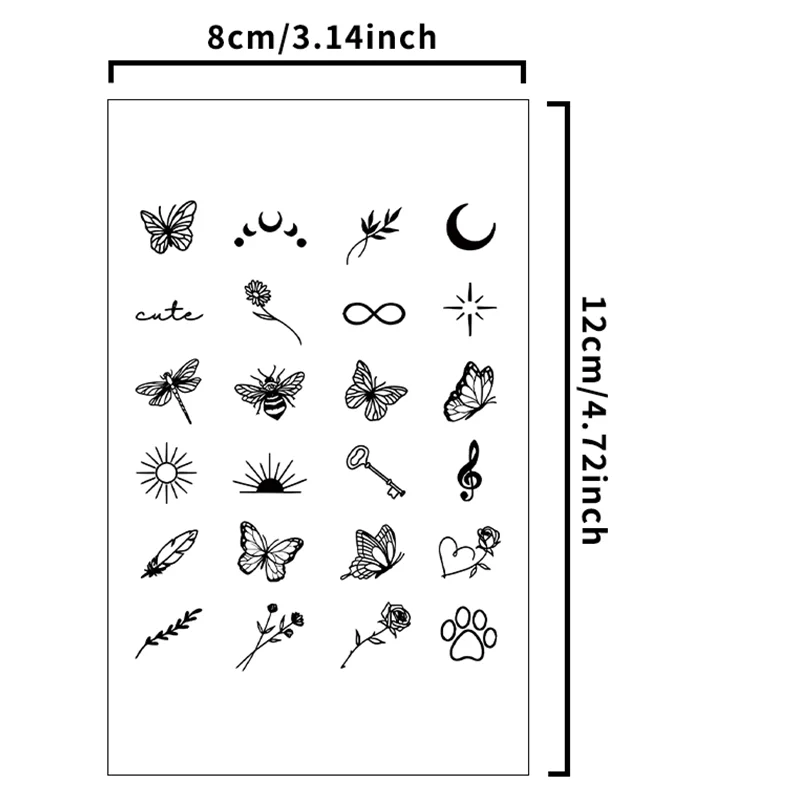 작은 패턴 방수 임시 문신 스티커, 손바닥, 팔에 적합, 1-2 주 동안 오래 지속 방수, 1 개