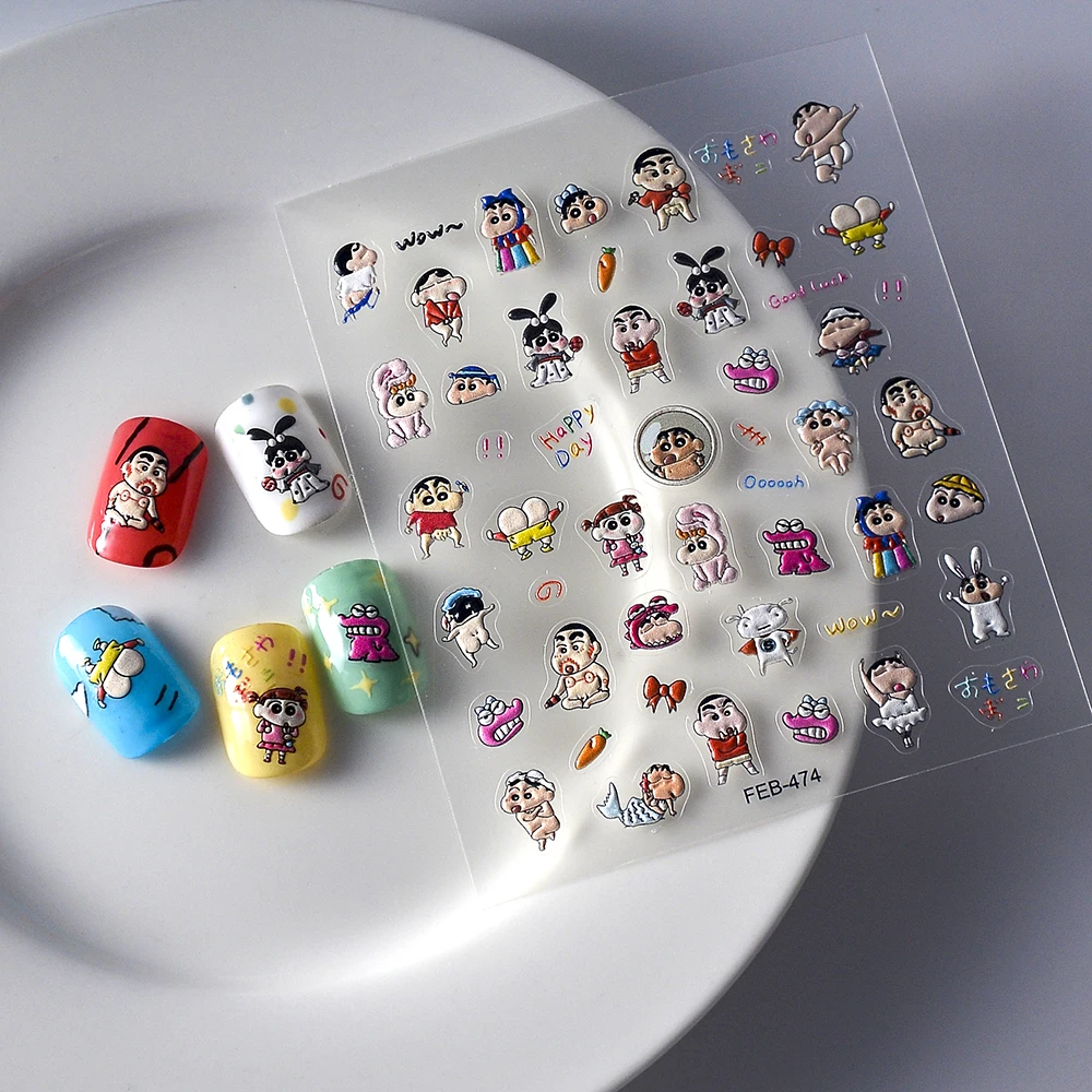 1PCS Cartoon Crayon Shin-chan Nail Art Supplies Nail Stickers Cute Anime Character Nail Parts Stickers Press on Nails