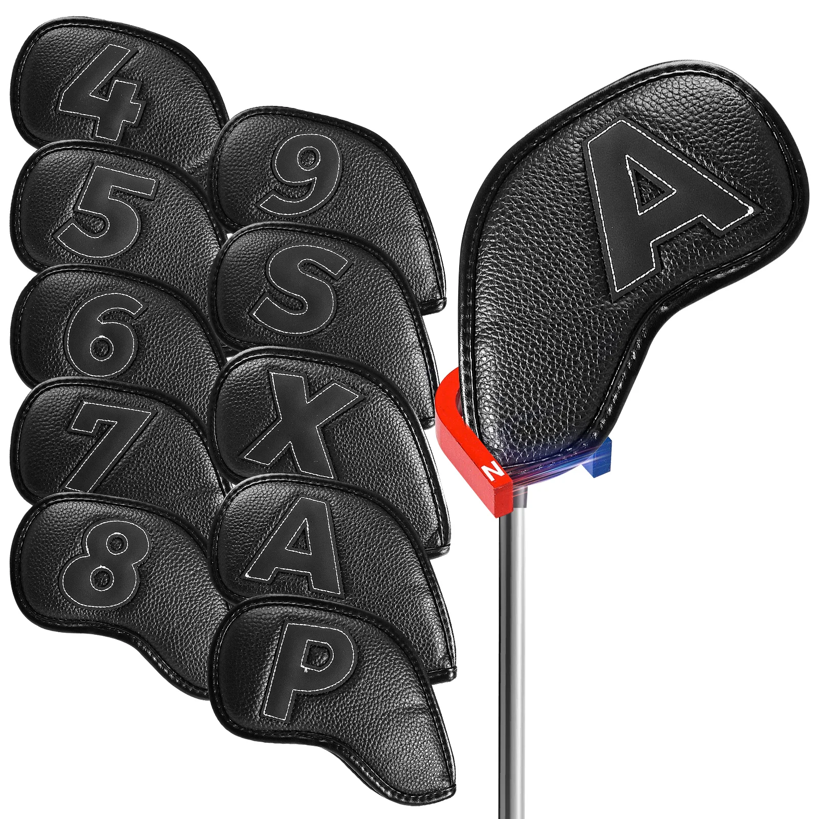 Golf Iron Covers Set Sterke magnetische sluiting Waarde 10-pack, dubbelzijdig nummer Synthetisch leer Deluxe Club Headcover