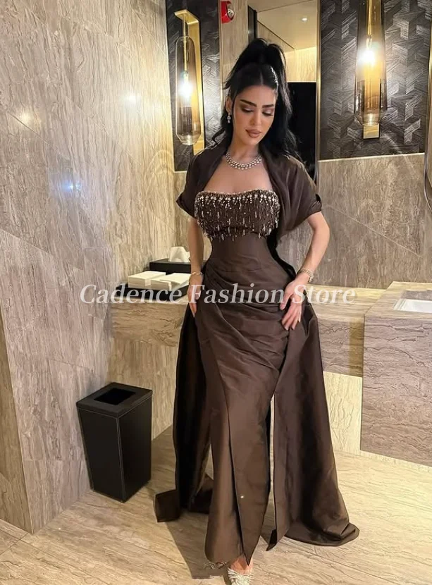 Customized  Gorgeous Brown Mermaid Dubai Prom Dresses Beaded Applique Arabian Long Evening Gowns Party Dresses