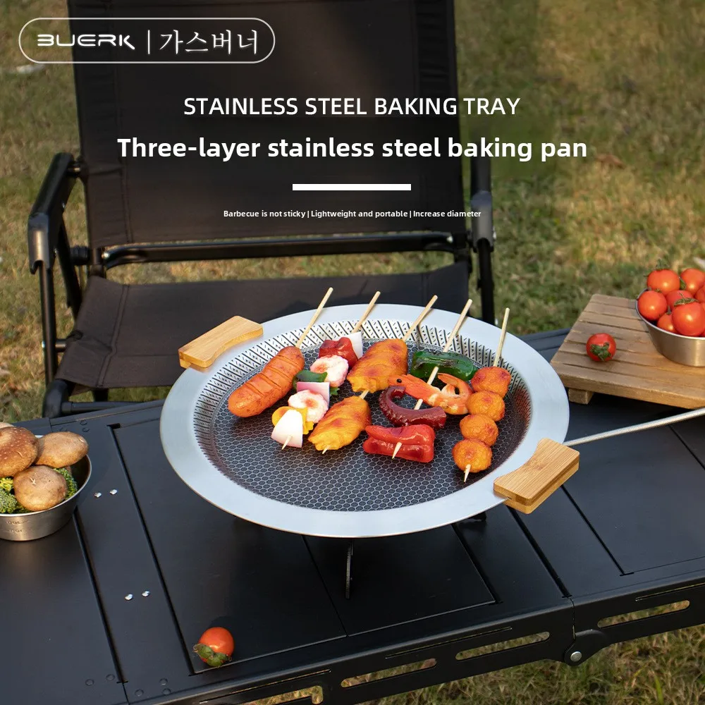 

Сковорода-гриль Bubike SUS304 с отсоединяемой бамбуковой ручкой, антипригарная, для газовых грилей на открытом воздухе, равномерное распределение тепла, легкая очистка