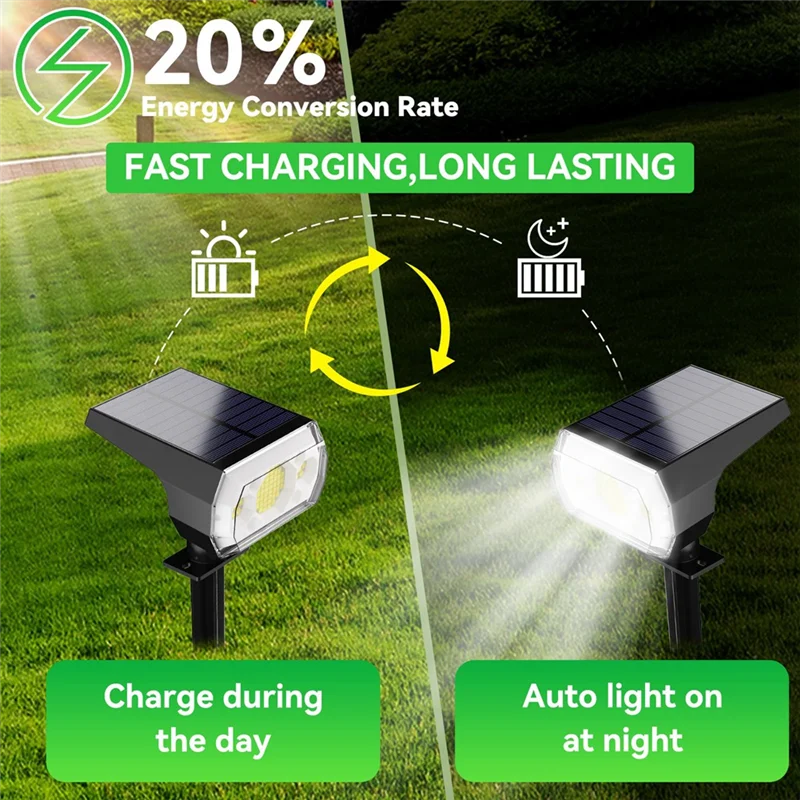 ABBO-Outdoor Waterproof Solar Spot Lights 2 In 1 Solar Powered Landscape For Outside Yard Garden Tree Lawn Pathway Cold Light