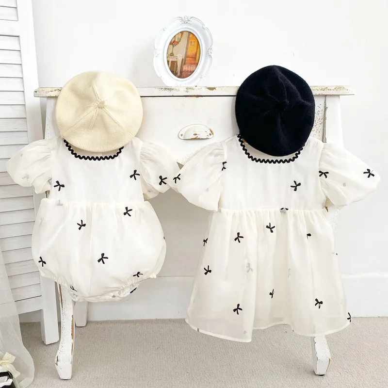 Bows Summer Baby Jumpsuits Kids Girl Dress Gauzy Sister Clothes Princess Toddler Outfit Infant Romper Dresses for Girls Gift