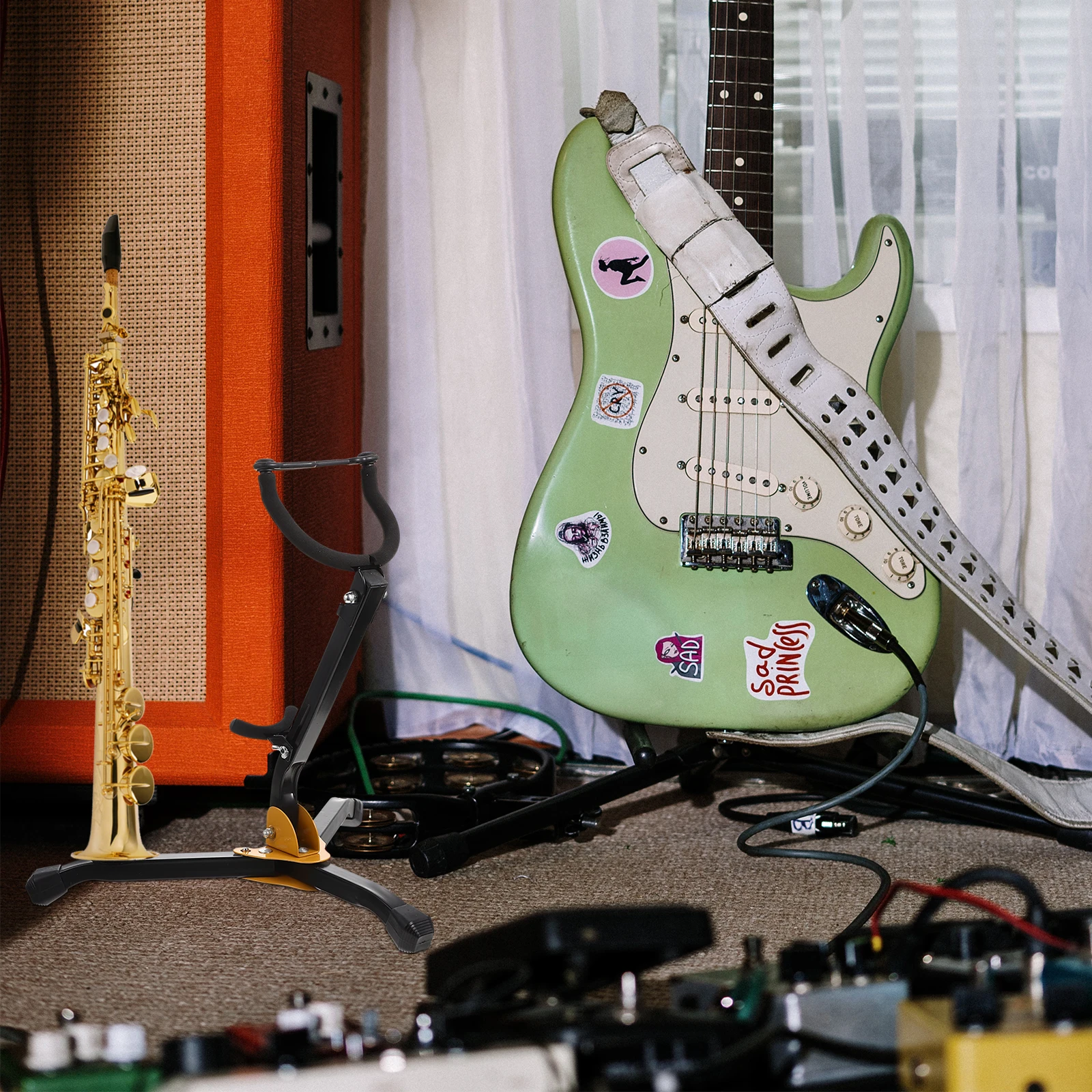 

Foldable Alto Tenor Saxophone Stand Ergonomic Anti-Slip Rubber Feet Space-Saving Lightweight Tripod For Clarinet Flute