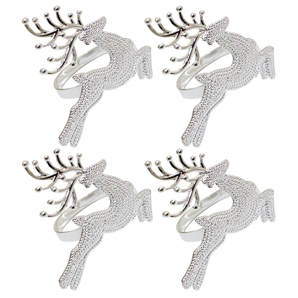 

4pcs Christmas Napkin Rings Deer Alloy Burlap Creative Buckles Reindeer Table Decor Elegant Xmas Dinner Party Favor