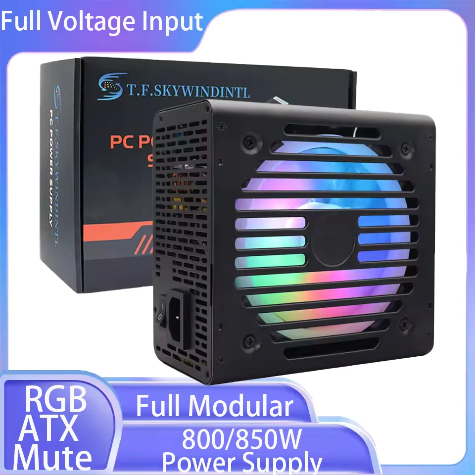 

800W/850W Power Supply Full Modular Full Voltage Input Computer PSU 80Plus Gold RGB ATX for Game Video PC Mute Power Supply