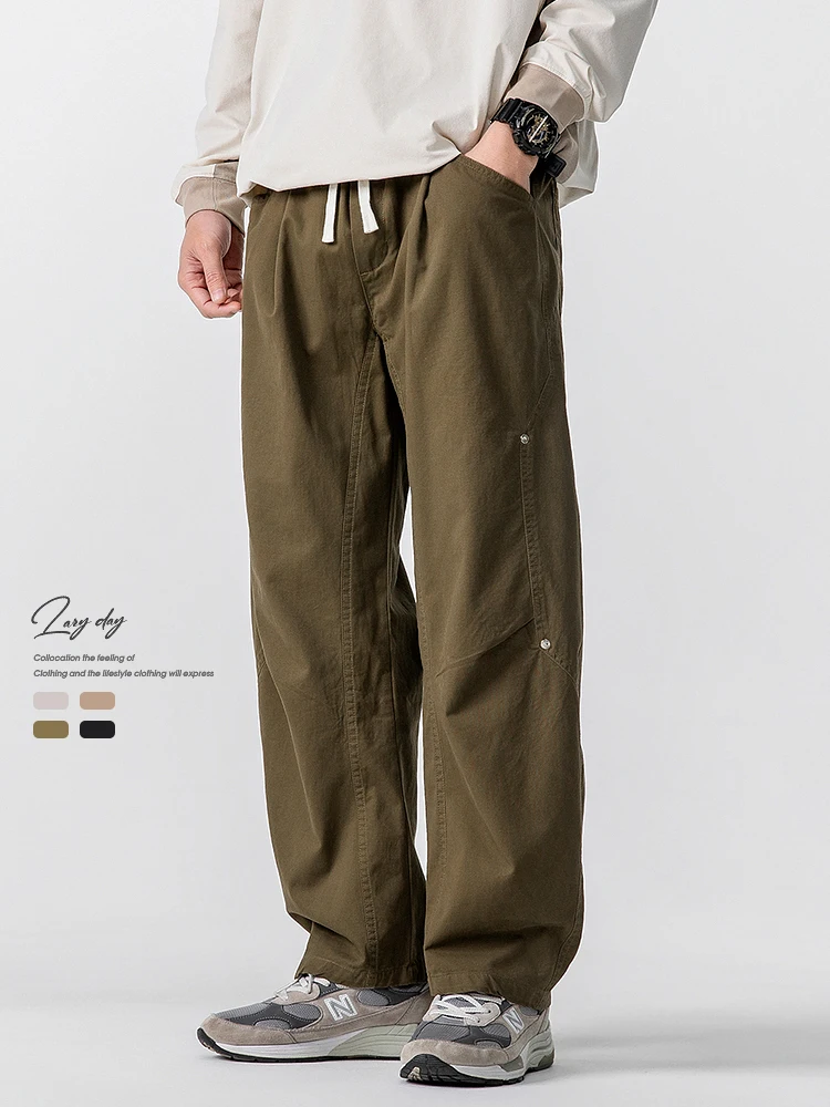 

LAZY DAY Original Men's Straight Leg Work Pants American Retro Rivet Spring Casual Trousers Youthful Energy Cotton 00%