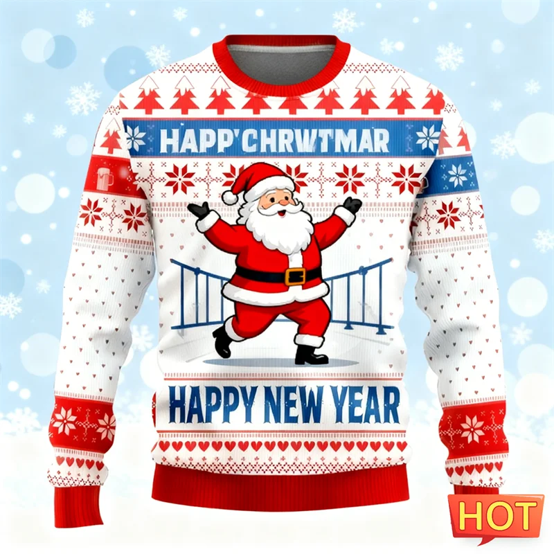 2026 Nuovo Divertente Babbo Natale Grafica Felpe Moda Capodanno 3D Stampato Brutto Natale Felpe Casual Pullover Oversize