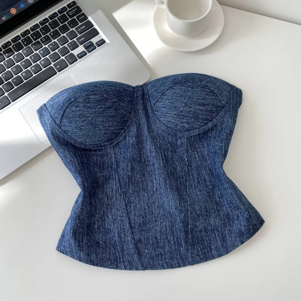 

Сексуальный однотонный топ без рукавов без бретелек, винтажный корсет, бюстье, корейский женский вечерний топ на бретельках Y2k