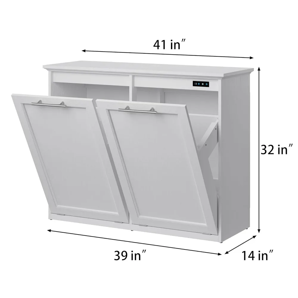 Tilt Out Trash Cabinet with Deodorising Function, Wooden Freestanding Trash Can Cabinet for Kitchen and Dining Room