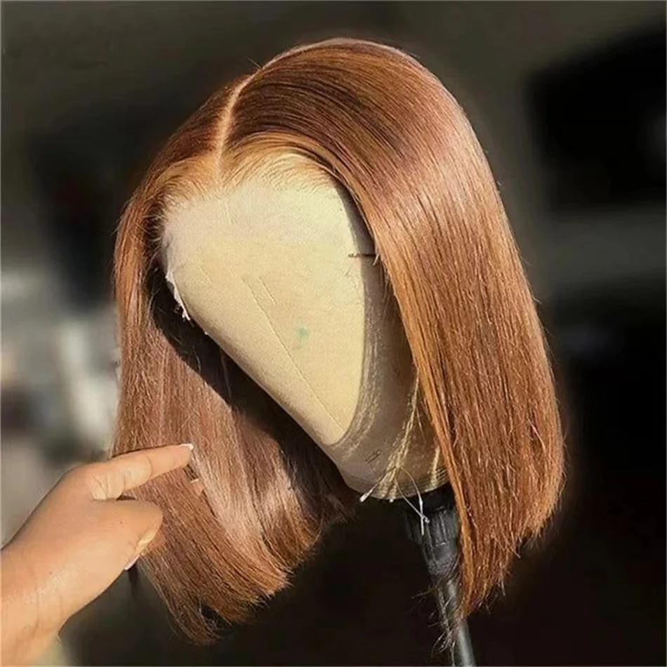 Light Brown Short Straight Bob Wigs Human Hair 13x4 Transparent Lace Frontal Bob Human Virgin Hair Wigs Colored 30# Straight Bob