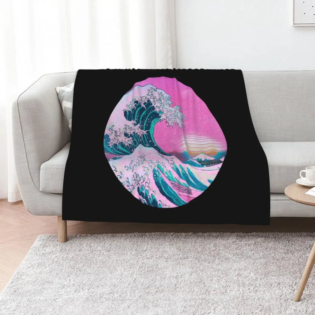 Vaporwave Aesthetic Great Wave Retro Sunset Throw Blanket Cozy Throw Blanket Birthday Gift for Him Her
