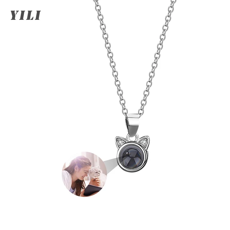 

Personalized Cat Pendant Photo Projection Necklace Custom Cat Picture Necklace Memorial Jewelry for Women Girls Cat lover
