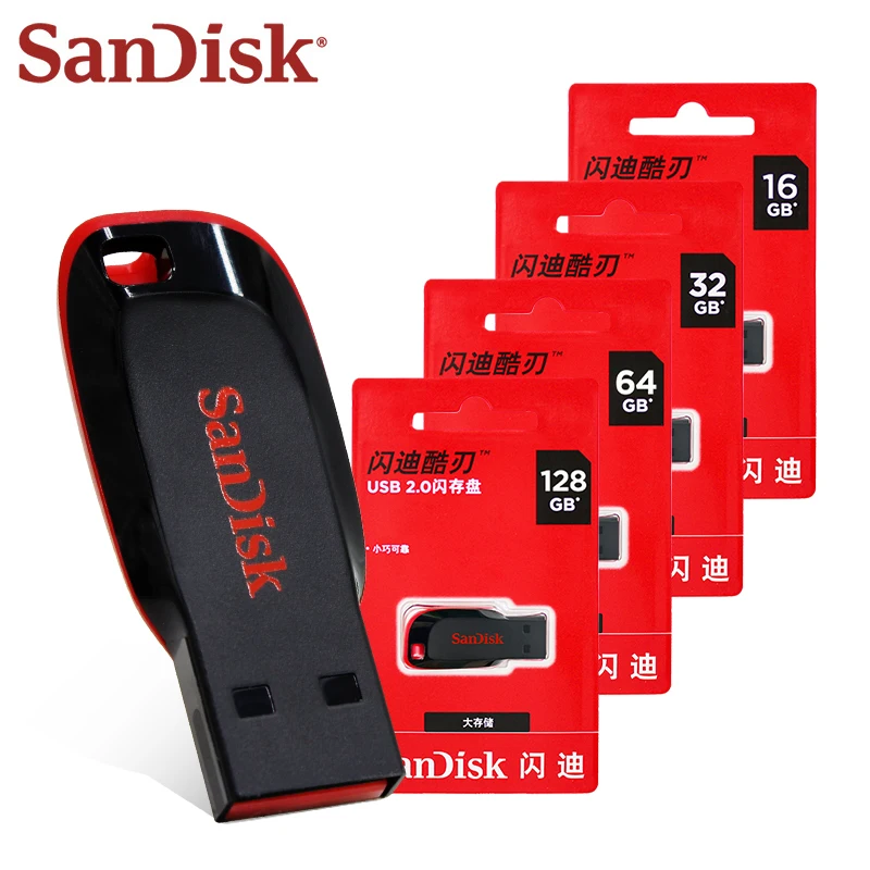 SanDisk USB FAT32 Оптовая продажа Cruzer CZ50 Pen Drive 16 ГБ 32 ГБ 64 ГБ 128 ГБ Зашифрованная флэш-память USB2.0 Flash PenDrive