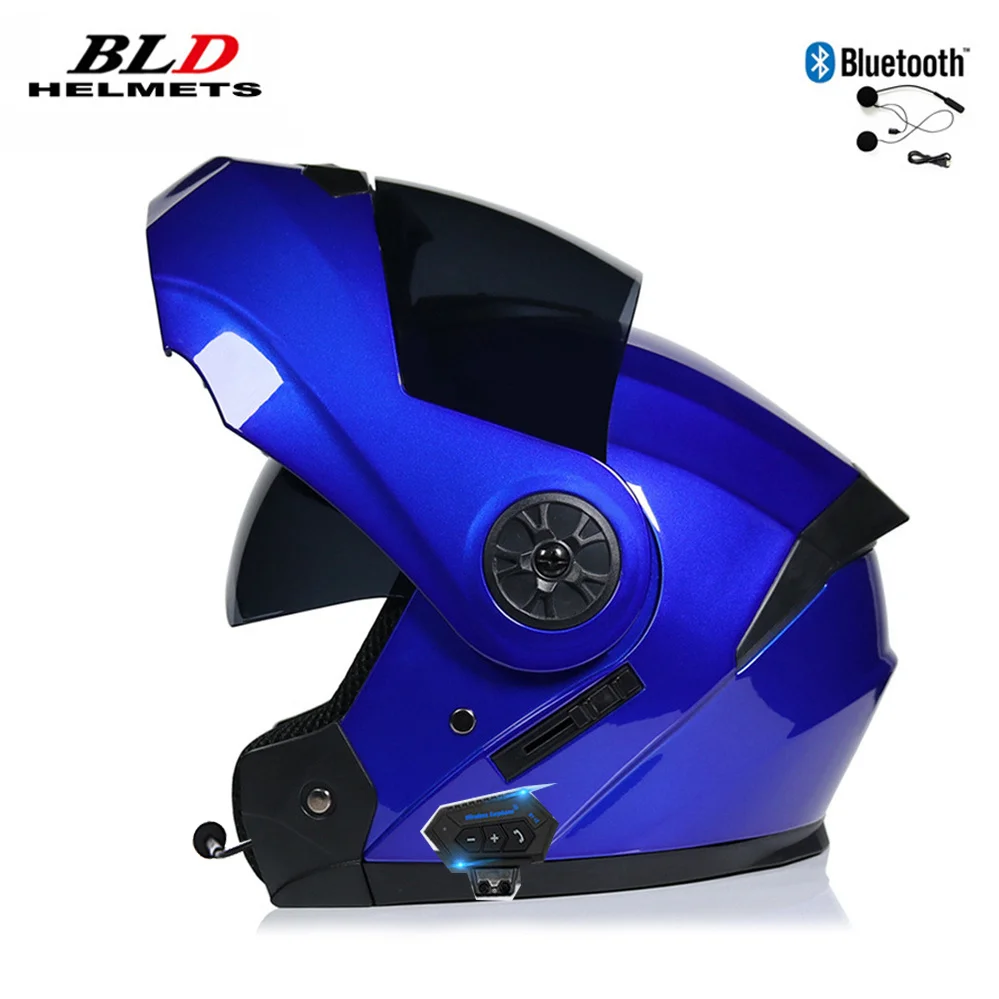 

High Quality BLD Bluetooth Full Face Helmet Four Seasons Motocross Racing Modular Flip Up Casco Moto Men Women Dot Ece Approved