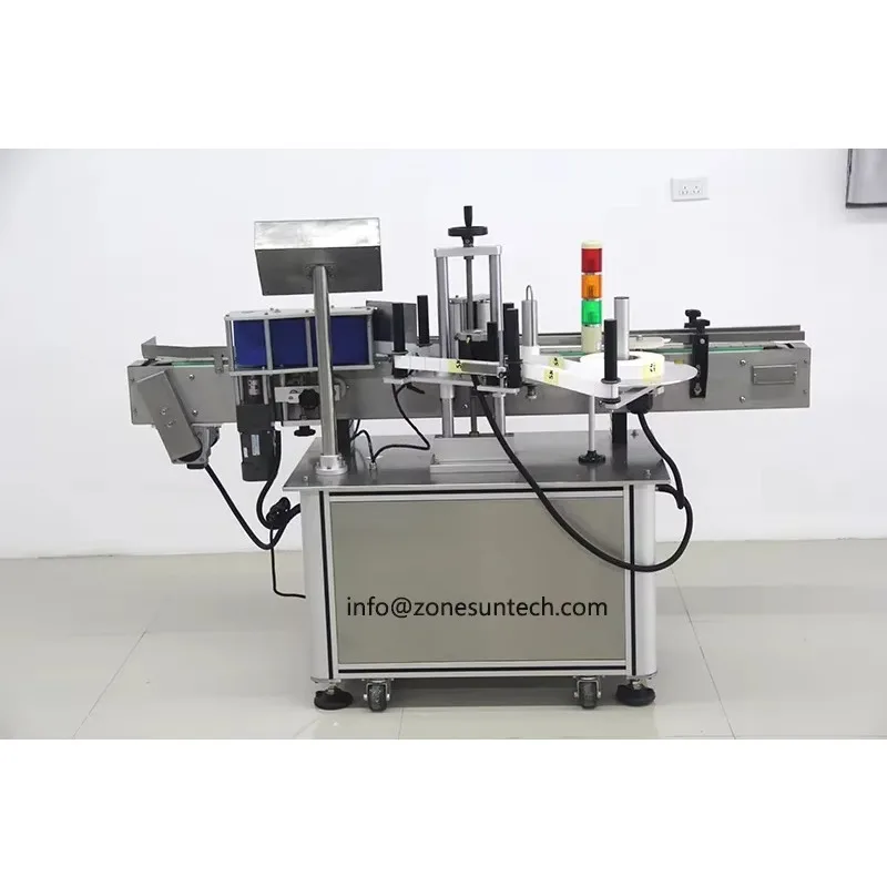 ZONEUN Automatic Round Bottle Sticker Labeling Machine Food Can Plastic Pet Bottle Vial Labeling Machine Label Dispenser Machine