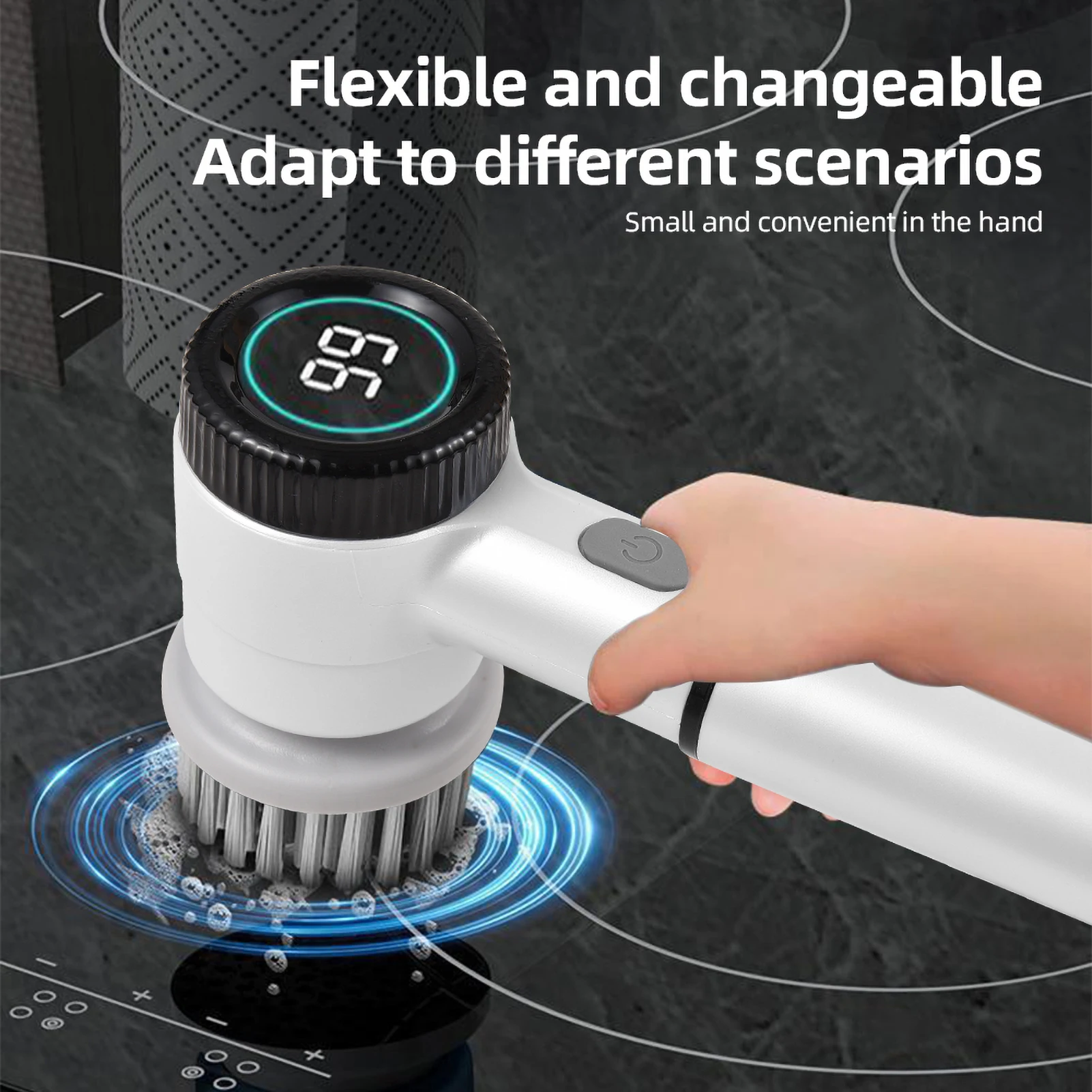 

Набор электрических щеток для уборки, портативный беспроводной электрический вращающийся скруббер, водонепроницаемый, 3 скорости, цифровой дисплей, ручной скруббер