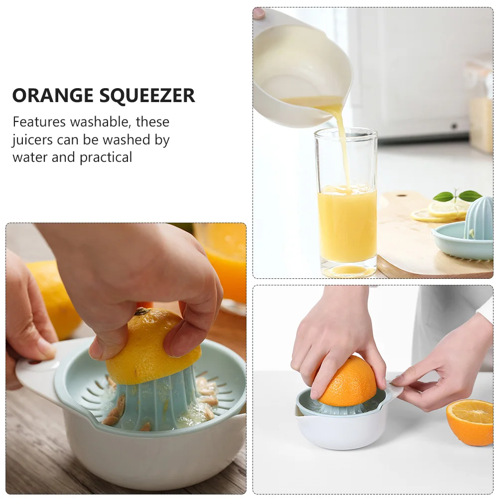 2 قطعة عصارة ليمون يدوية، عصارة فواكه محمولة مدمجة لأداة المطبخ القابلة للغسل باللون البرتقالي