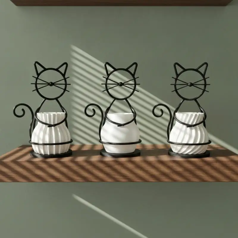 Cute Cat‑Shaped Metal Pen Holder, Non‑Slip Base Storage Cup, Desktop Stationery Organizer for Home Office