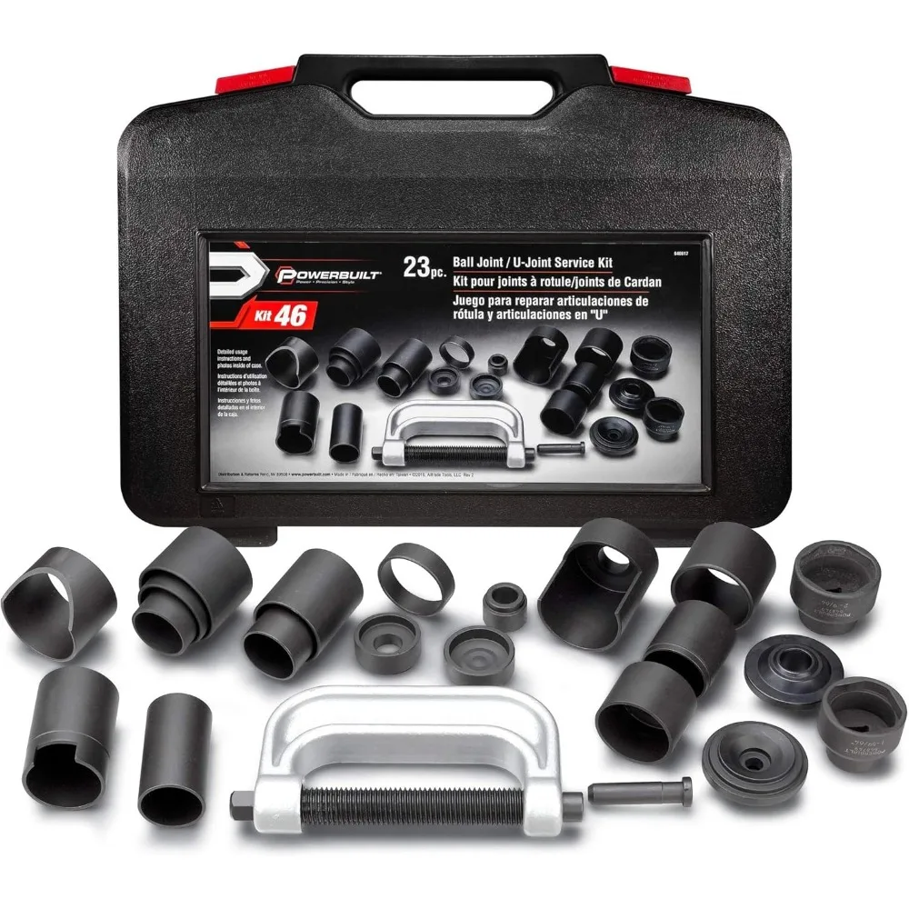 Powerbuilt Ball and U Joint Service Set, 23 Piece Tool Kit, Remove and Install Ball Joints, Receiving Tube, Adapters, Sockets