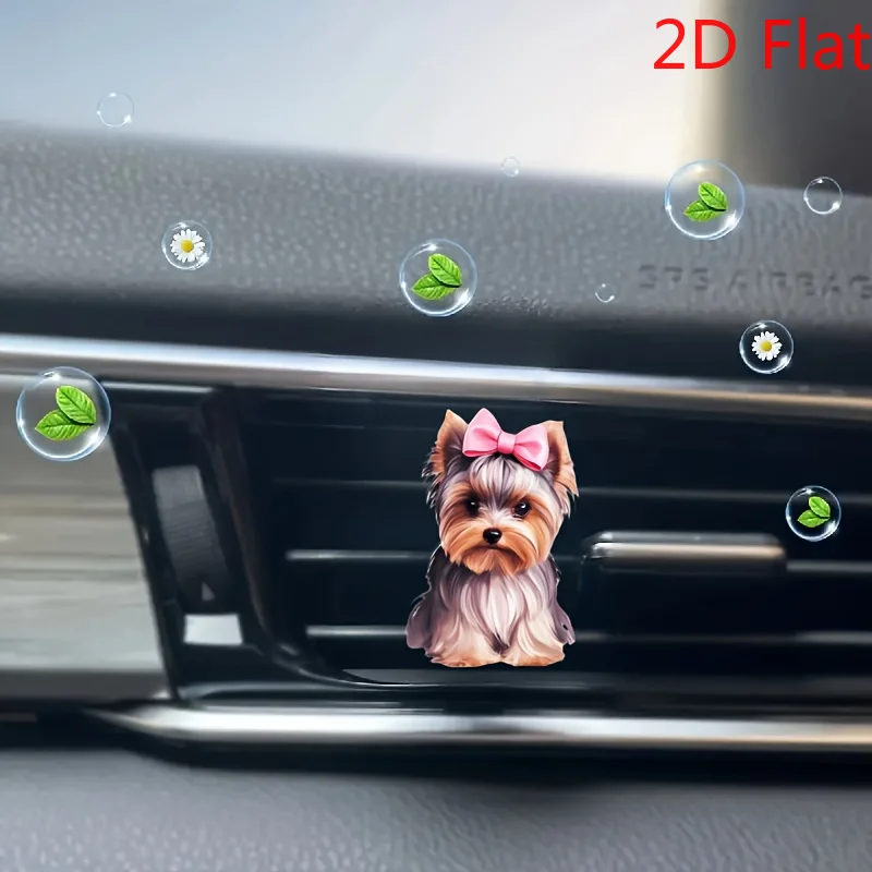 1pc Pink Bow Dog Car Air Freshener - 2D Acrylic Vent Clip with Fragrance Dispenser