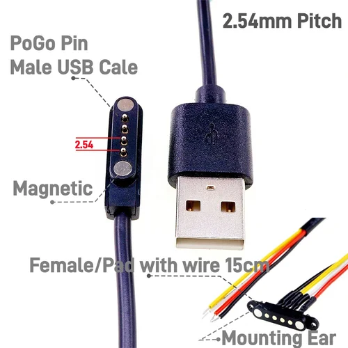 Imagen 2 del producto Pulsera inteligente cable macho hembra 2 3 4 5 polos USB tipo C conector de cargador CC 2A DC reloj inteligente Pin Pogo magnético Universal