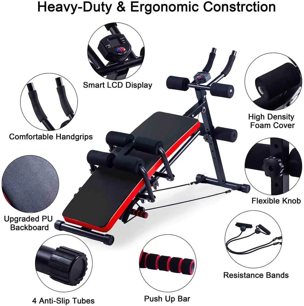 Workout Machine,Core Abs Exercise Equipment for Home Gym,Adjustable Sit Up Bench Strength Training Abdominal Cruncher,Foldable C