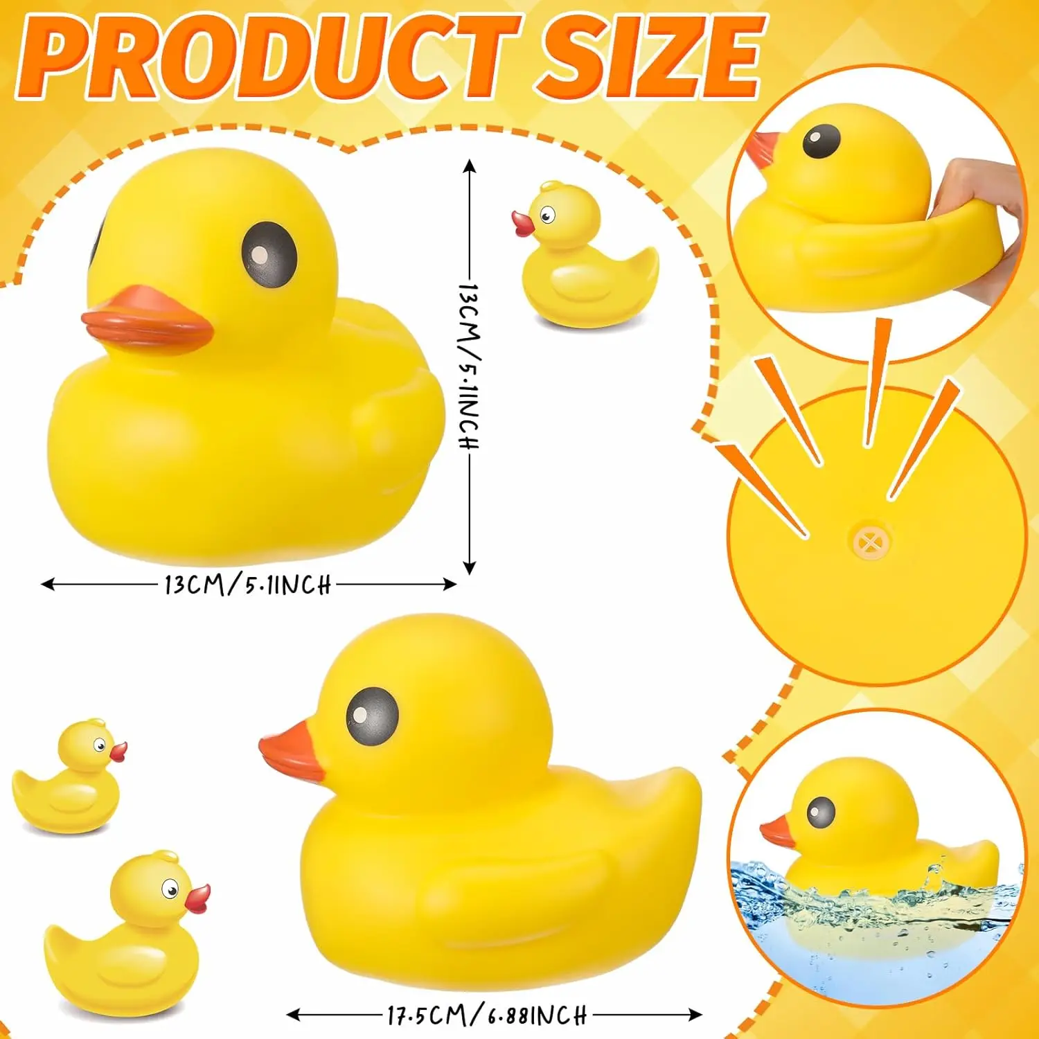 Giant Rubber Duck 6.89 Inch Big Rubber Duck Large Duck Bath Toy with Squeaky Sound for Summer Baby Shower Birthday Party Favor