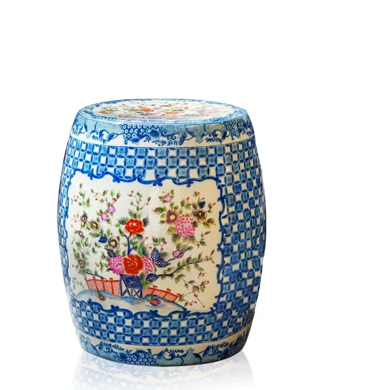 New Chinese hand-painted ceramic drum stool, movable side table, living room, entryway, shoe change, low stool for sitting