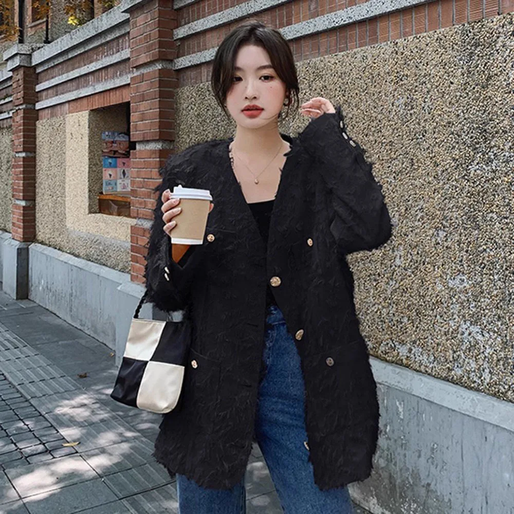 French Lady Coats For Women Korean Casual Tweed Jackets Elegant Fashion High Quality Beige Woolen Outerwears Chaquetas Casaco