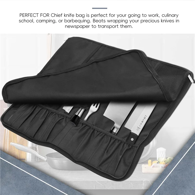 

WESSLECO Knife Bag Nylon Chef Roll Bag With 8 Pocket For Kitchen Accessories Portable Knives Case Holder