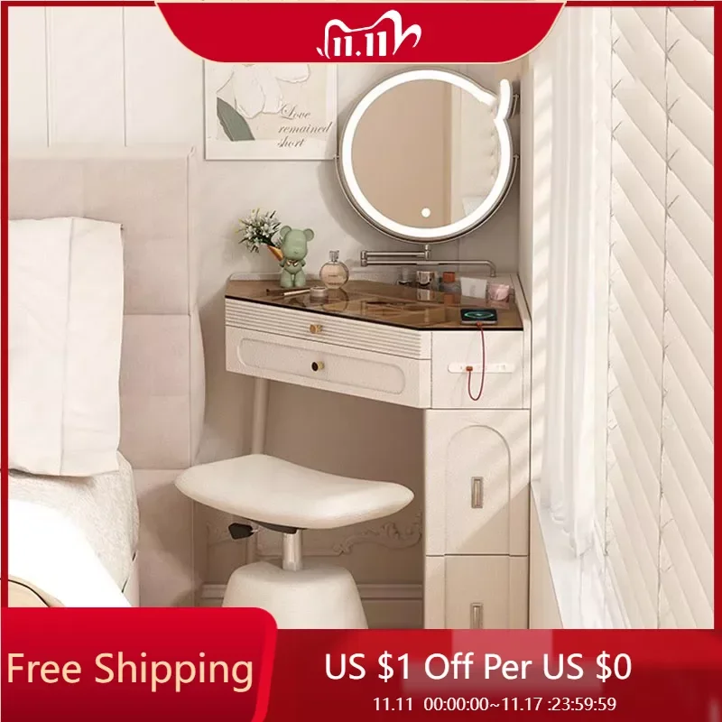 

Kids Mirror Vanity Table Makeup Bedroom Cabinet Storage Dressing Table Chair Big Console Bedside Penteadeira Patio Furniture