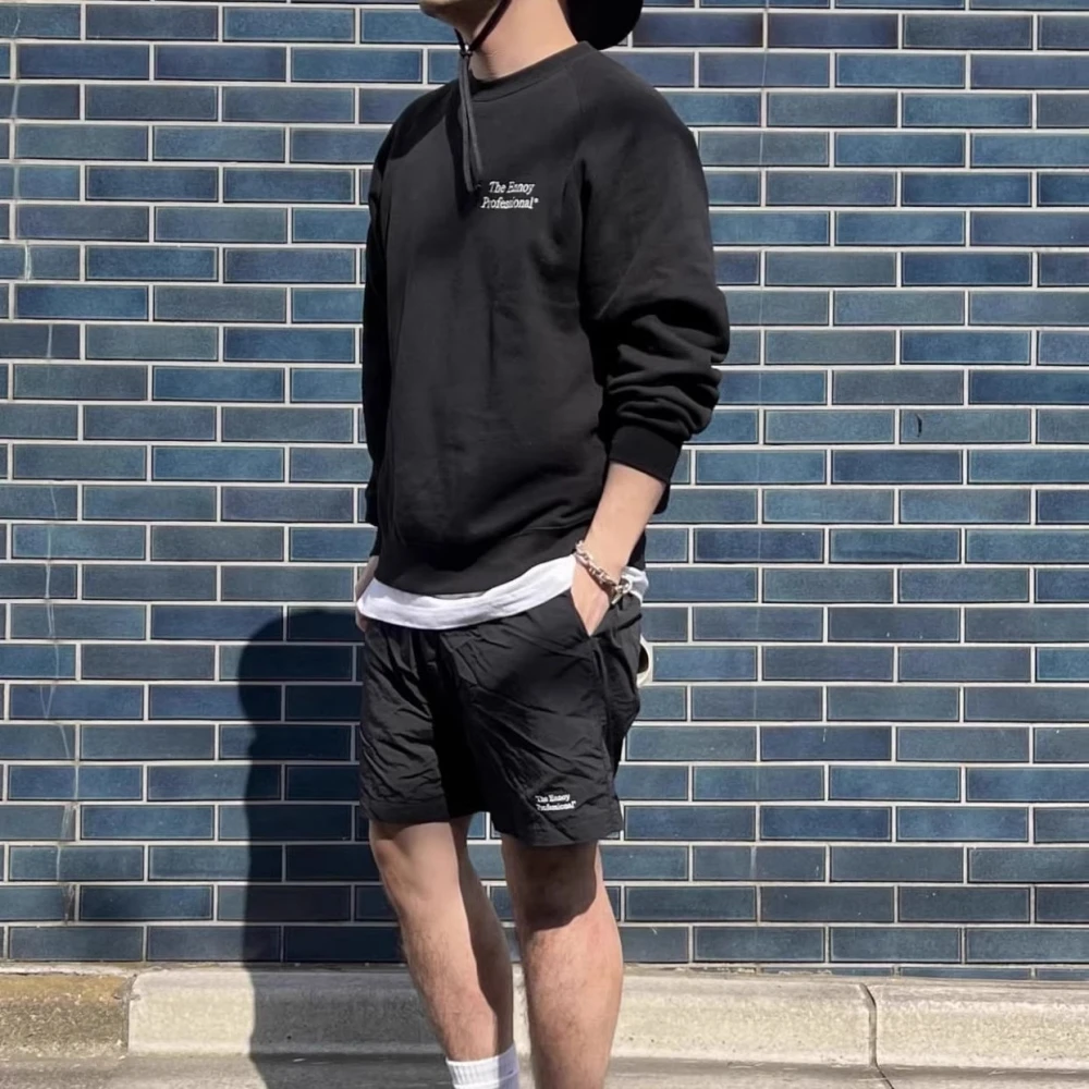 Ennoy Professional Japanese Style round Neck Hoodie Simple Versatile Fleece Lined Hoodie Autumn Loose Fit Trendy Logo Pattern
