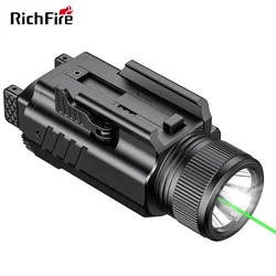 Richfire Tactical LED Flashlight 2000 Lumen Green Light Combo with Quick Install Adjustable Slide Rail, Magnetic Rechargeable