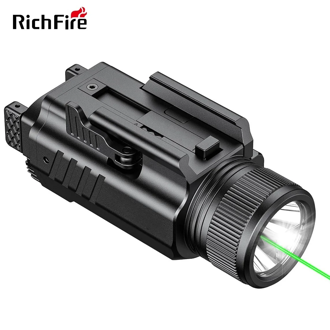 Richfire Tactical LED Flashlight 2000 Lumen Green Light Combo with Quick Install Adjustable Slide Rail, Magnetic Rechargeable