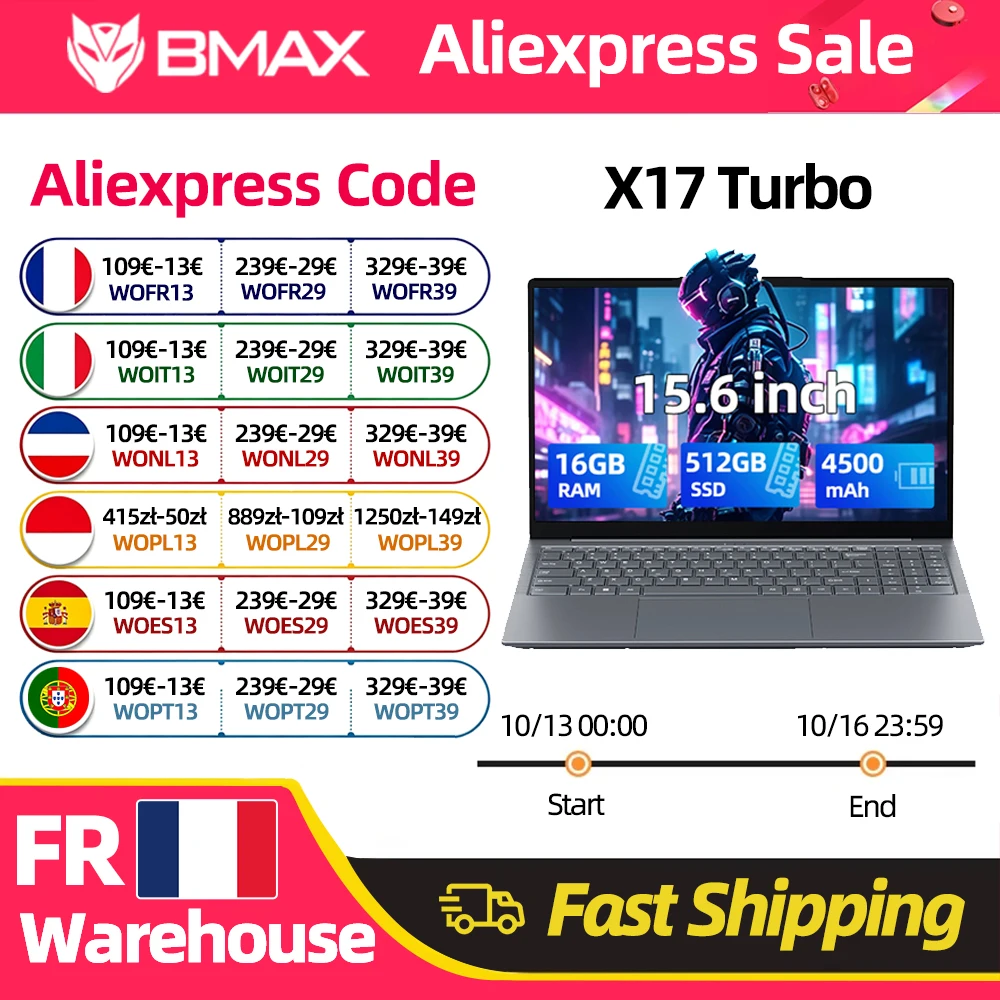 Bmax X17 Turbo 15,6 Zoll 16GB RAM 512GB SSD Intel Ultra 5 115U Prozessor Windows 11 Pro Laptop 1920*1080 HDMI WLAN USB PC Laptop