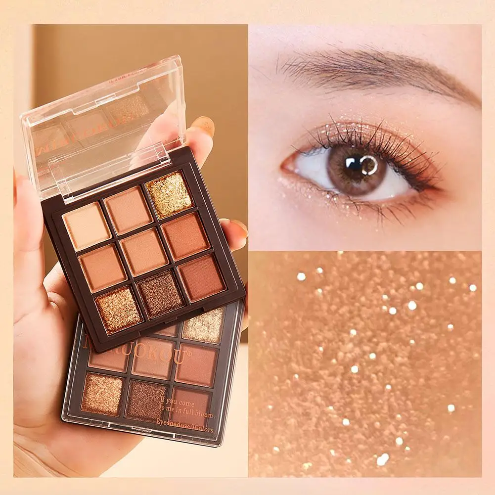 Placa de sombra de ojos de 9 colores, herramienta de sombra de ojos de perla mate, maquillaje de belleza para mujeres, bandeja cosmética para principiantes, K7L6