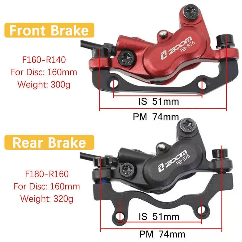 ZOOM HB-876 Mountain Bike Hydraulic Disc Brake 4 Pistons Left Front 800mm Right Rear 1400mm MTB Brake Set 160mm Rotor