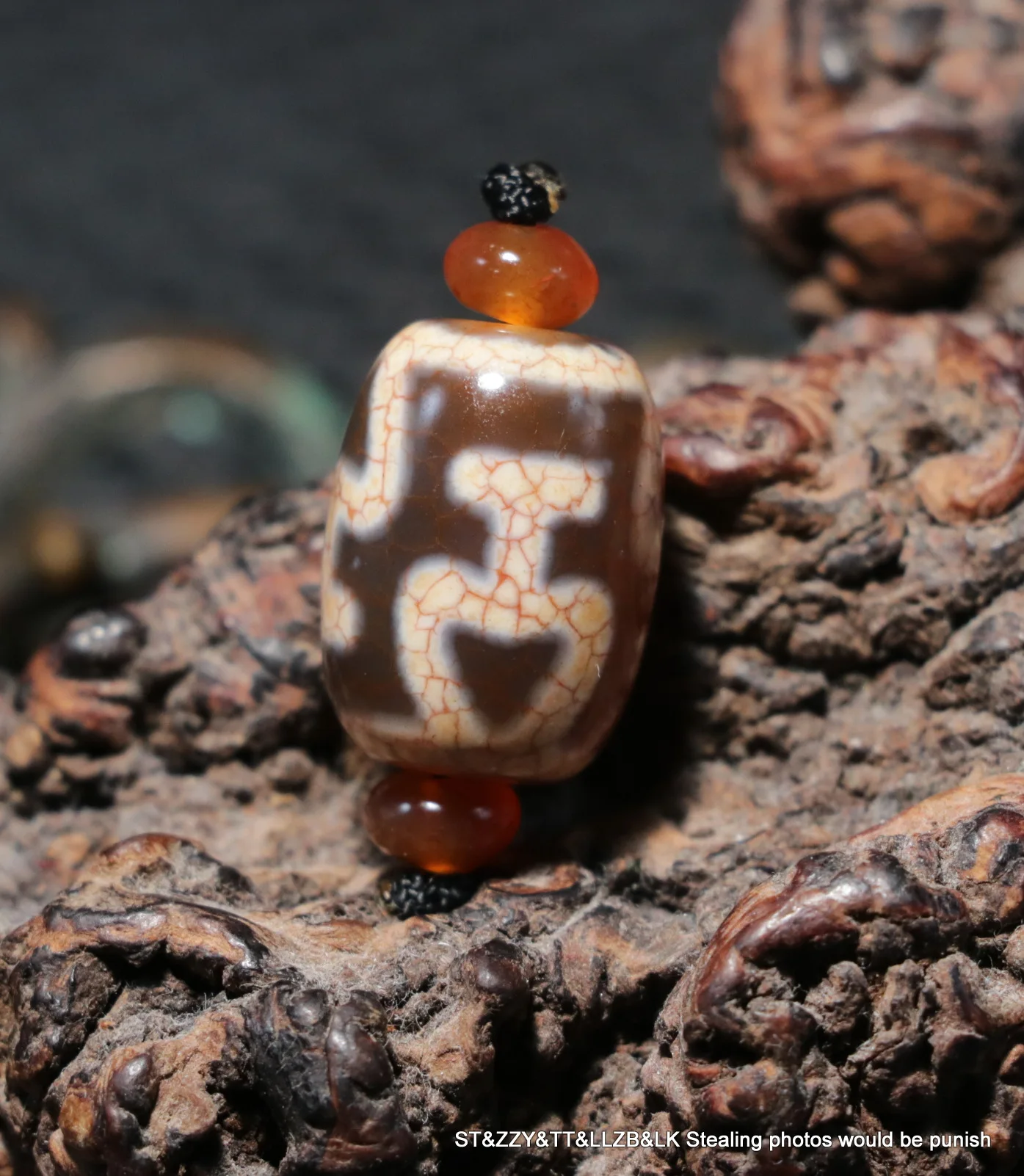 Magic Tibetan Oily Old Agate Bloody Vein Treasure Bottle Aquarius dZi Bead Amulet Precious Jewelry Talisman Timestown UPD21Asw