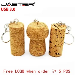 JASTER Wooden cork USB 3.0 flash drives wooded plug pendrive 64GB 32GB memory stick 16GB 8GB with key chain wedding gift U disk