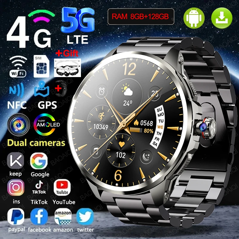 

5G/4G All-Network Smart Watch 1.95 inch AMOLED 2100mah Battery 8GB+128GB RAM 900W Camera GPS WIFI Google APP Download Smartwatch