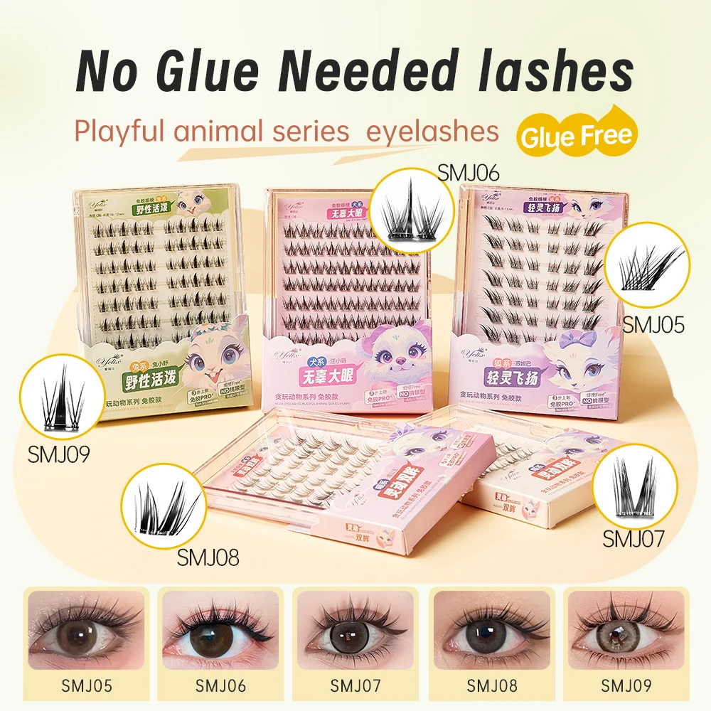 Yelix Self Adhesive Lash Clusters Glue-free Wispy Volume DIY Lashes Natural Look Beauty Makeup Multiple Styles Easy Removal